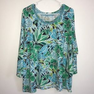Caribbean Joe Blue & Green Floral Top